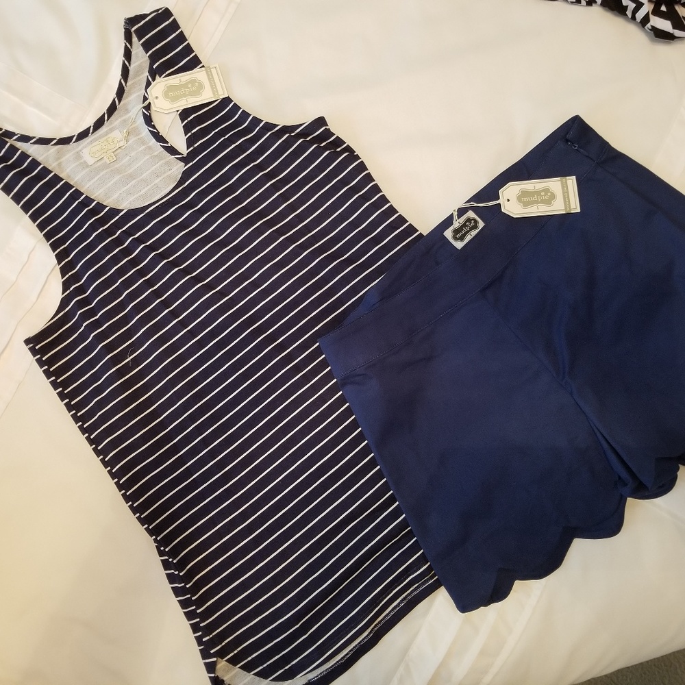 NEW Tank AND Scalloped Shorts MUD PIE-XS